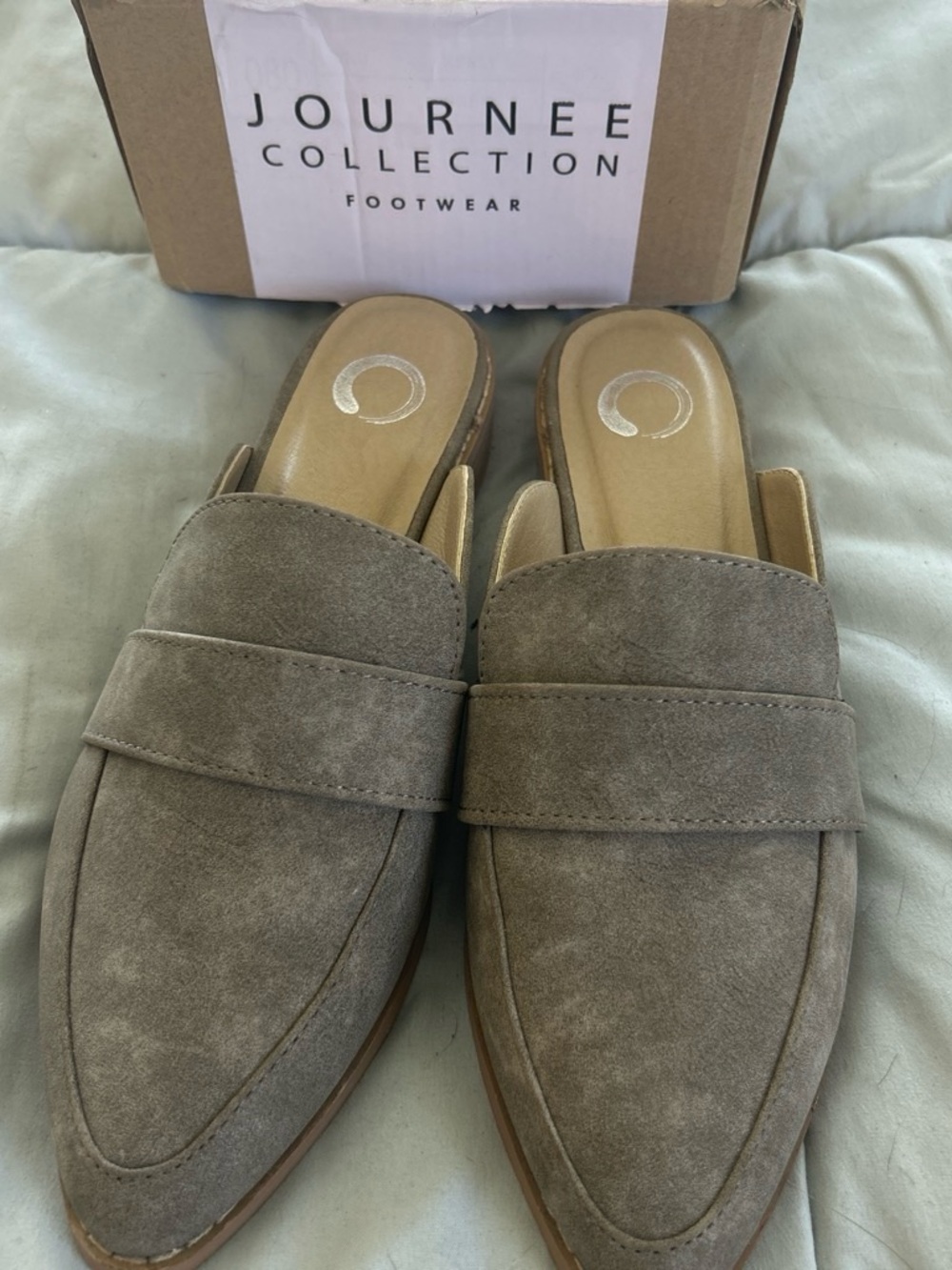 Journee Collection Taupe Suede Slip-On Mules
